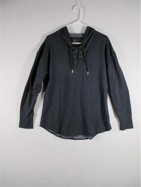 Free2B Womens Fleece Lace Up Long Hooded Sweatshirt Long Sleeve Size L Gray